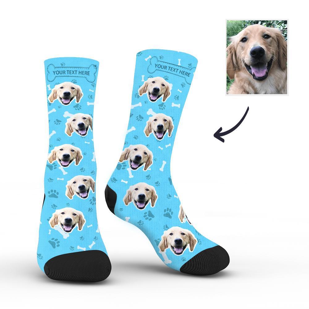 Custom Rainbow Socks Dog With Your Text - Blue -MyPhotoSocksAU