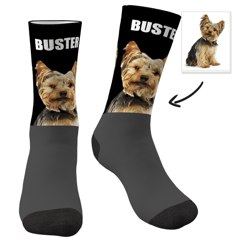 Custom Photo Dog Socks Painted Art Portrait With Your Text - MyPhotoSocksAU