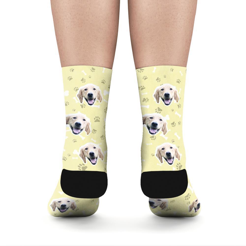 Custom Rainbow Socks Dog With Your Text - Yellow -MyPhotoSocksAU