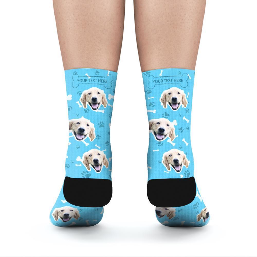 Custom Rainbow Socks Dog With Your Text - Blue -MyPhotoSocksAU