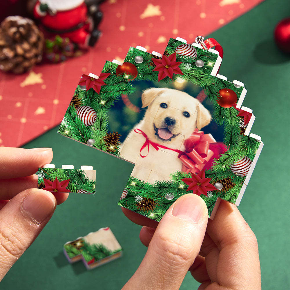 Christmas Ornament Mistletoe Custom Photo Block Personalized Building Brick - SantaSocks