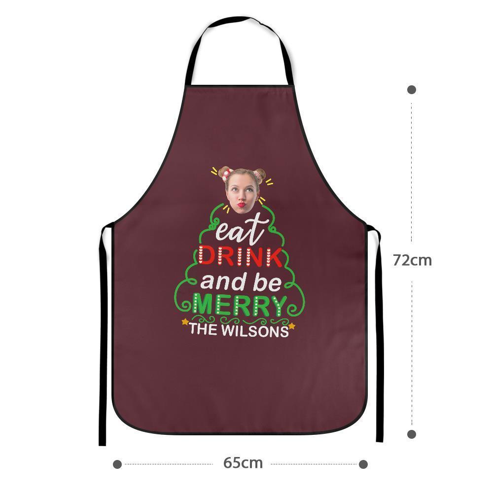 Custom Face Christmas Kitchen Apron Eat Drink And Be Merry Apron Holiday Gift