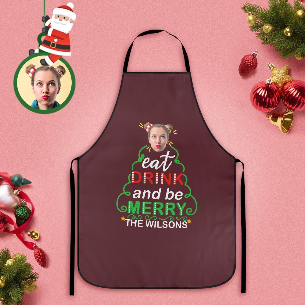 Custom Face Christmas Kitchen Apron Eat Drink And Be Merry Apron Holid