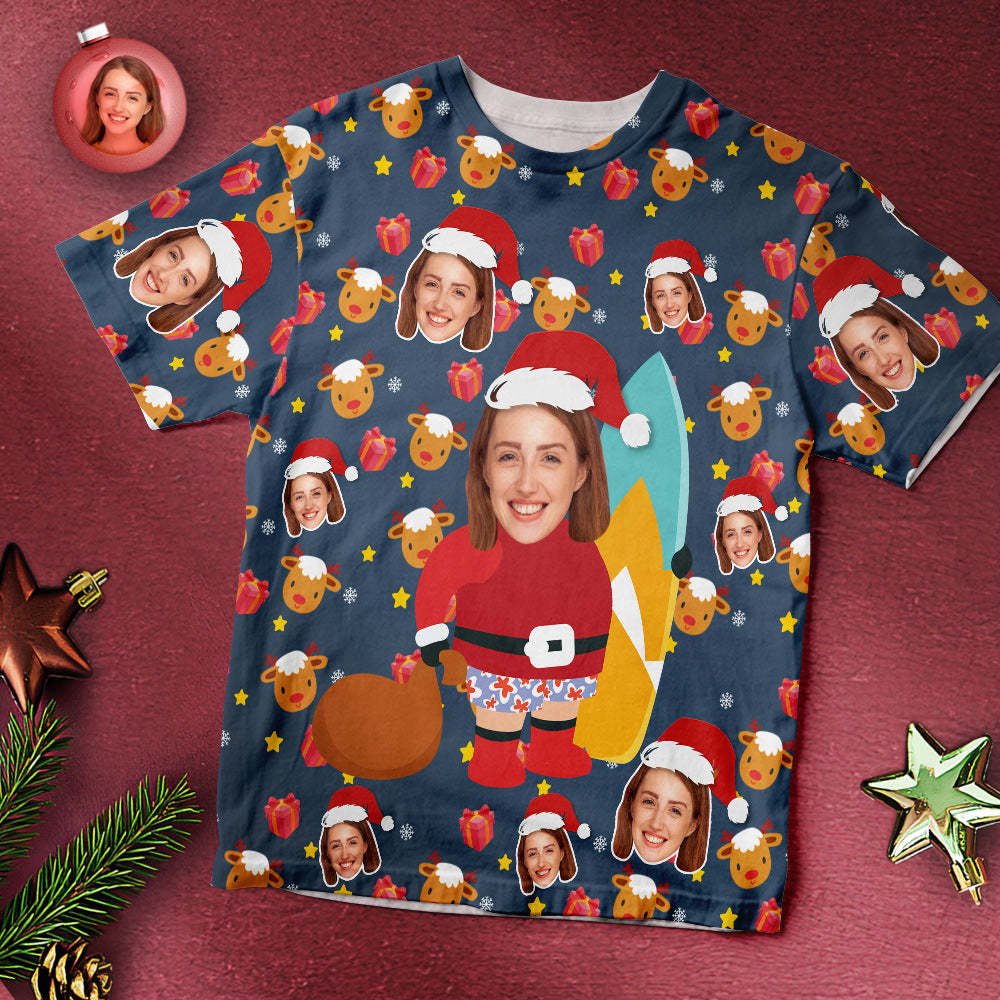 Custom Face T-shirt Santa Surfing Christmas Gifts - My Photo Socks AU