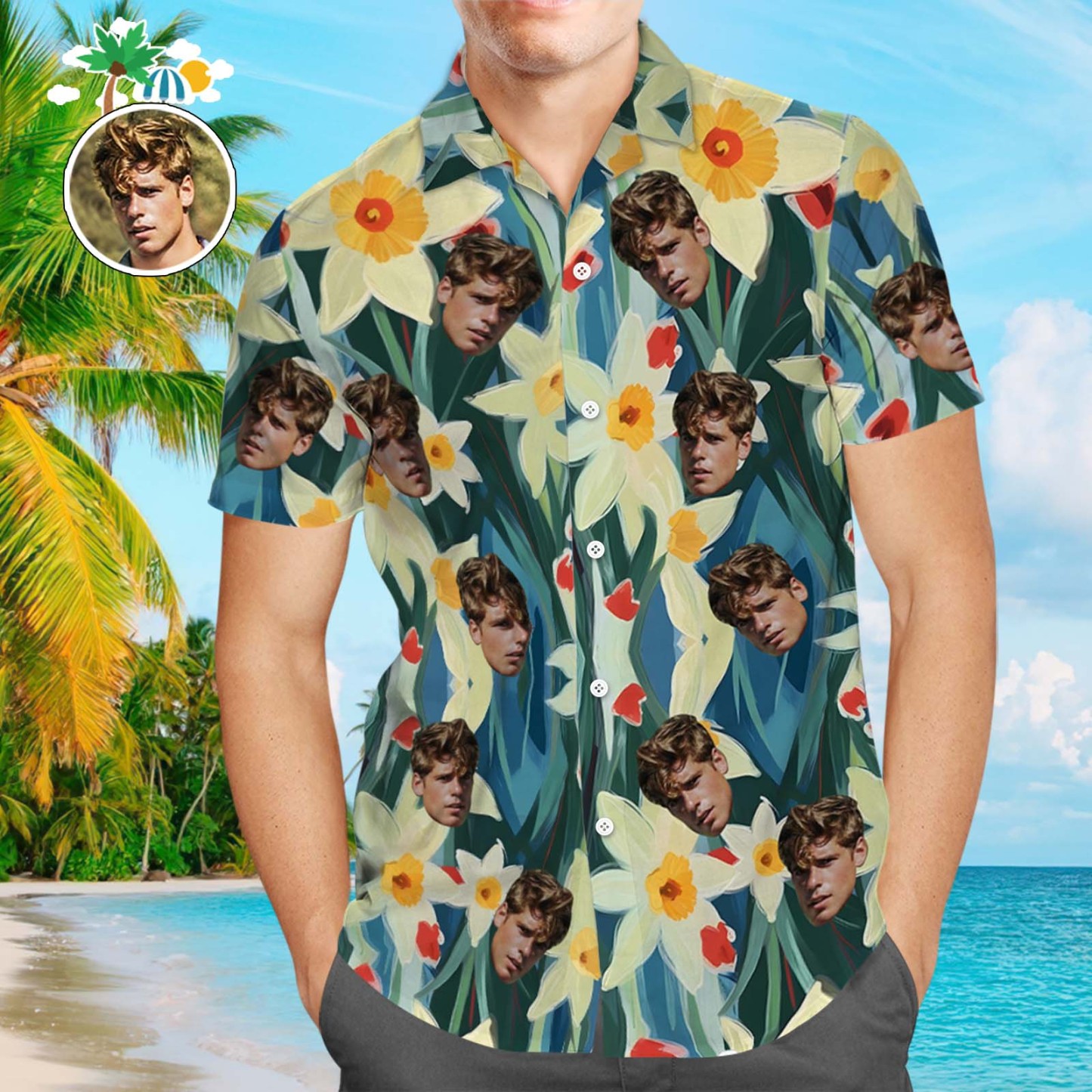 Custom Funny Face Leaves Hawaiian Shirt Flamingo Hawaiian Shirt For Dad - MyPhotoSocksAu