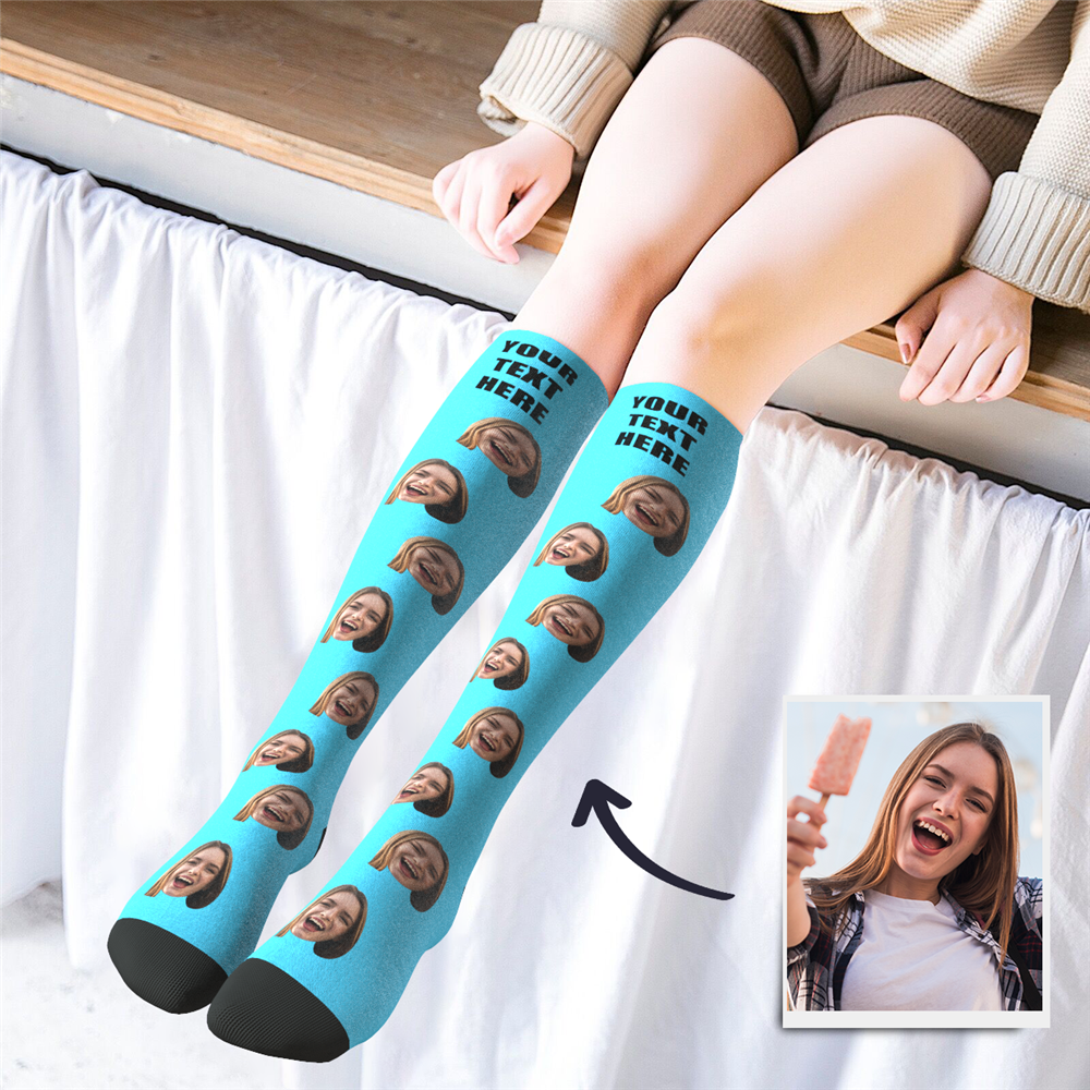 Custom Photo Knee High Socks Colorful With Your Text - MyPhotoSocksAU
