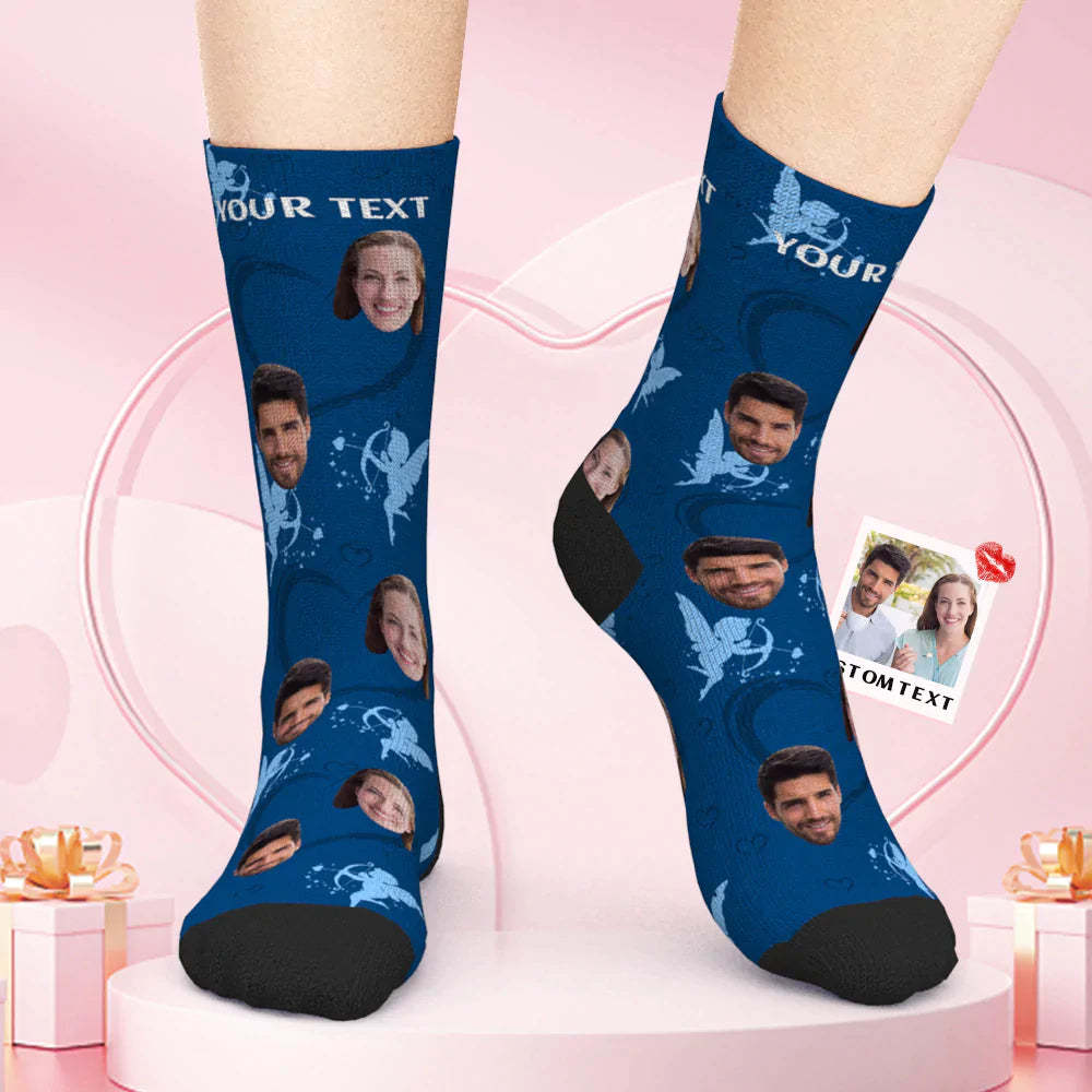 Custom Face Couple Heart Socks Cupid Valentine's Day Gift - My Photo Socks AU