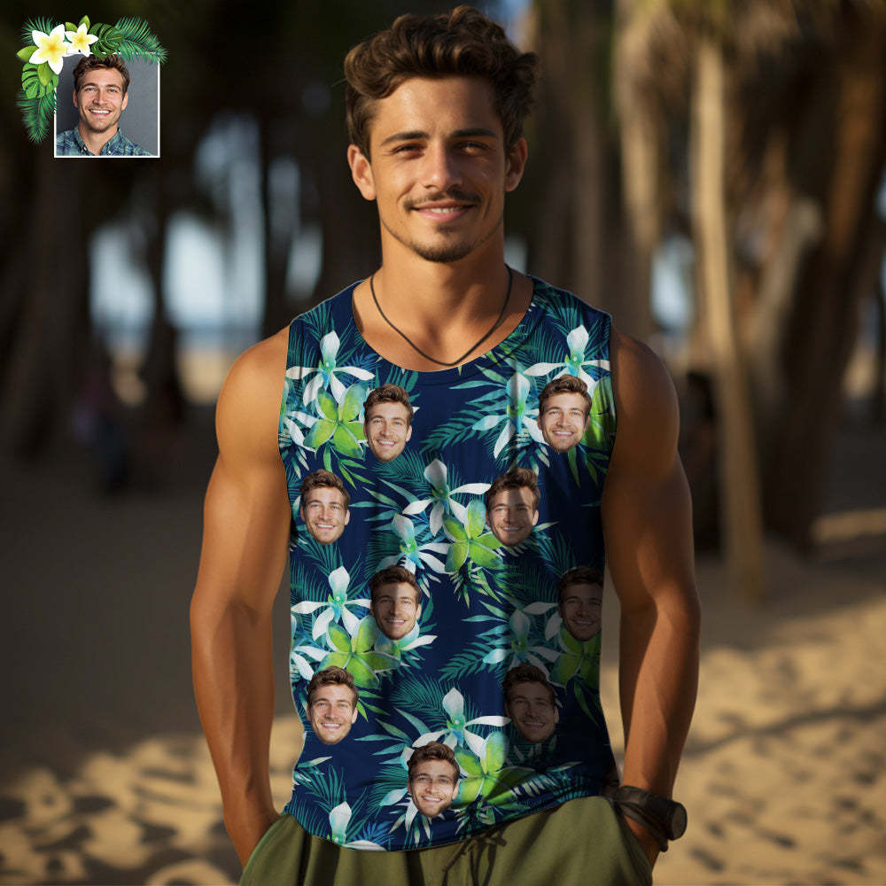 Custom Thick Face Tank Tops Men's Sleeveless Shirt Leaves Petal - My Photo Socks AU