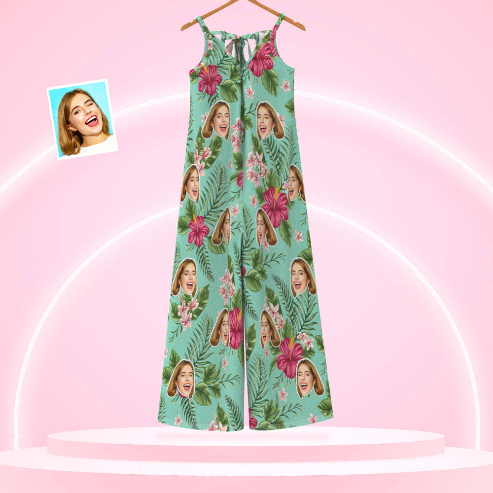Custom Face Loose Jumpsuit With Wide Leg Tropical Flowers Rompers - My Photo Socks AU