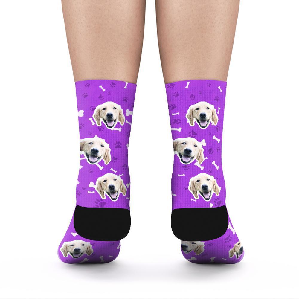 Custom Rainbow Socks Dog With Your Text - Purple -MyPhotoSocksAU