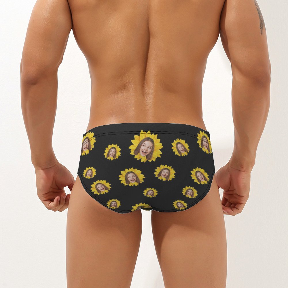 Custom Face Men's Swimming Trunks Personalized Sunflower Triangle Swim Briefs - My Photo Socks AU