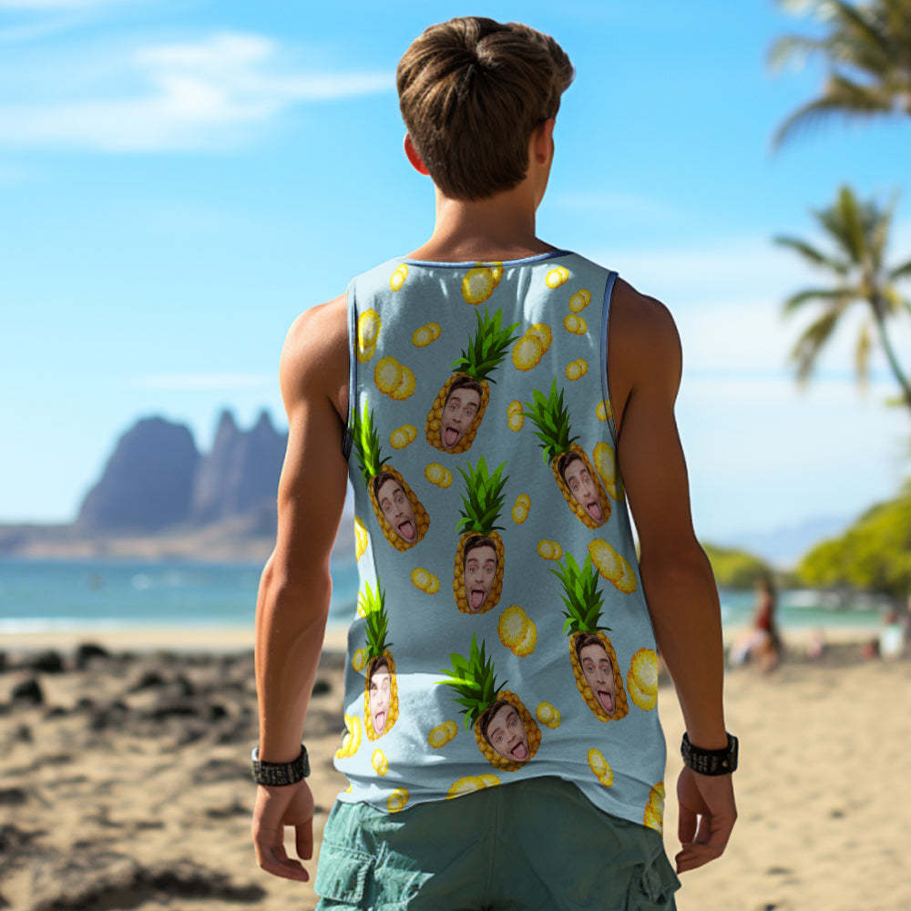 Custom Thick Face Tank Tops Men's Sleeveless Shirt Big Pineapple - My Photo Socks AU