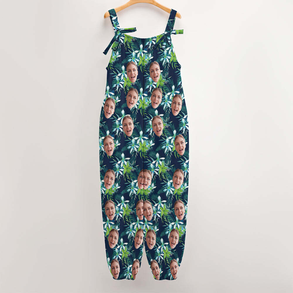 Custom Face Jumpsuit With Suspender Hawaiian Style Tropical Flowers Rompers - My Photo Socks AU