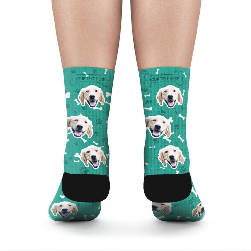 Custom Rainbow Socks Dog With Your Text - Teal -MyPhotoSocksAU