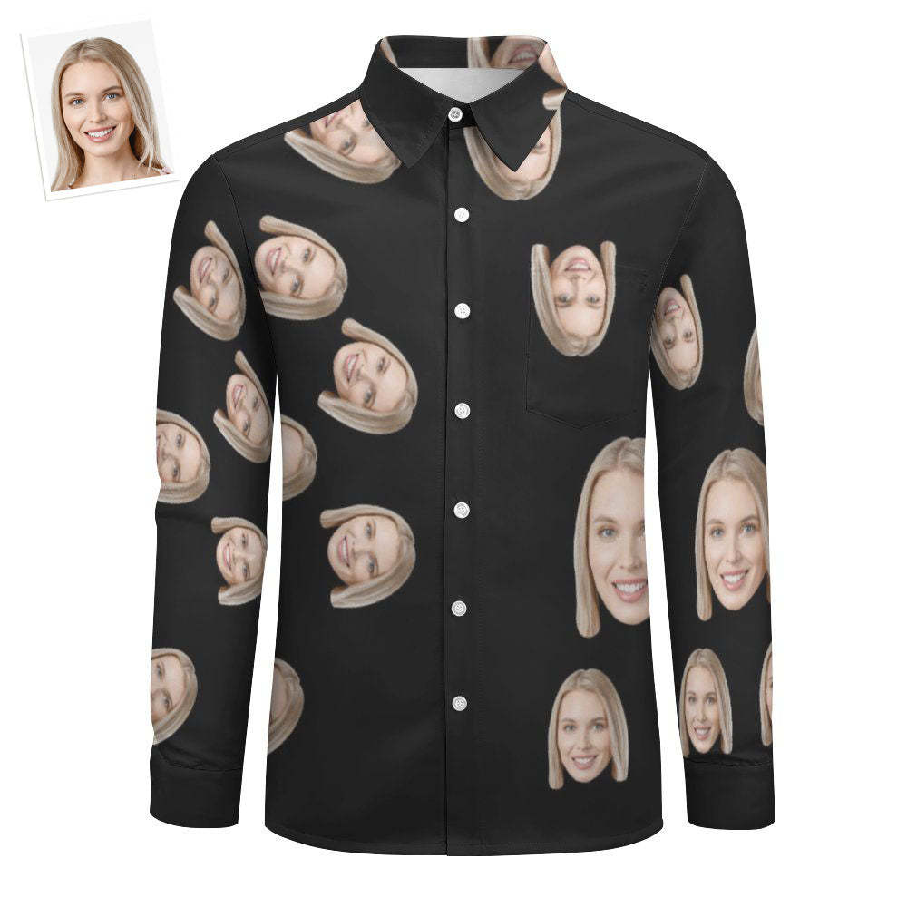 Custom Face Black All Over Print Large Long Sleeve Shirt -