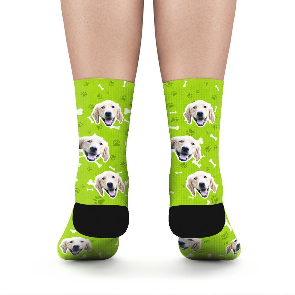 Custom Rainbow Socks Dog With Your Text - Green -MyPhotoSocksAU