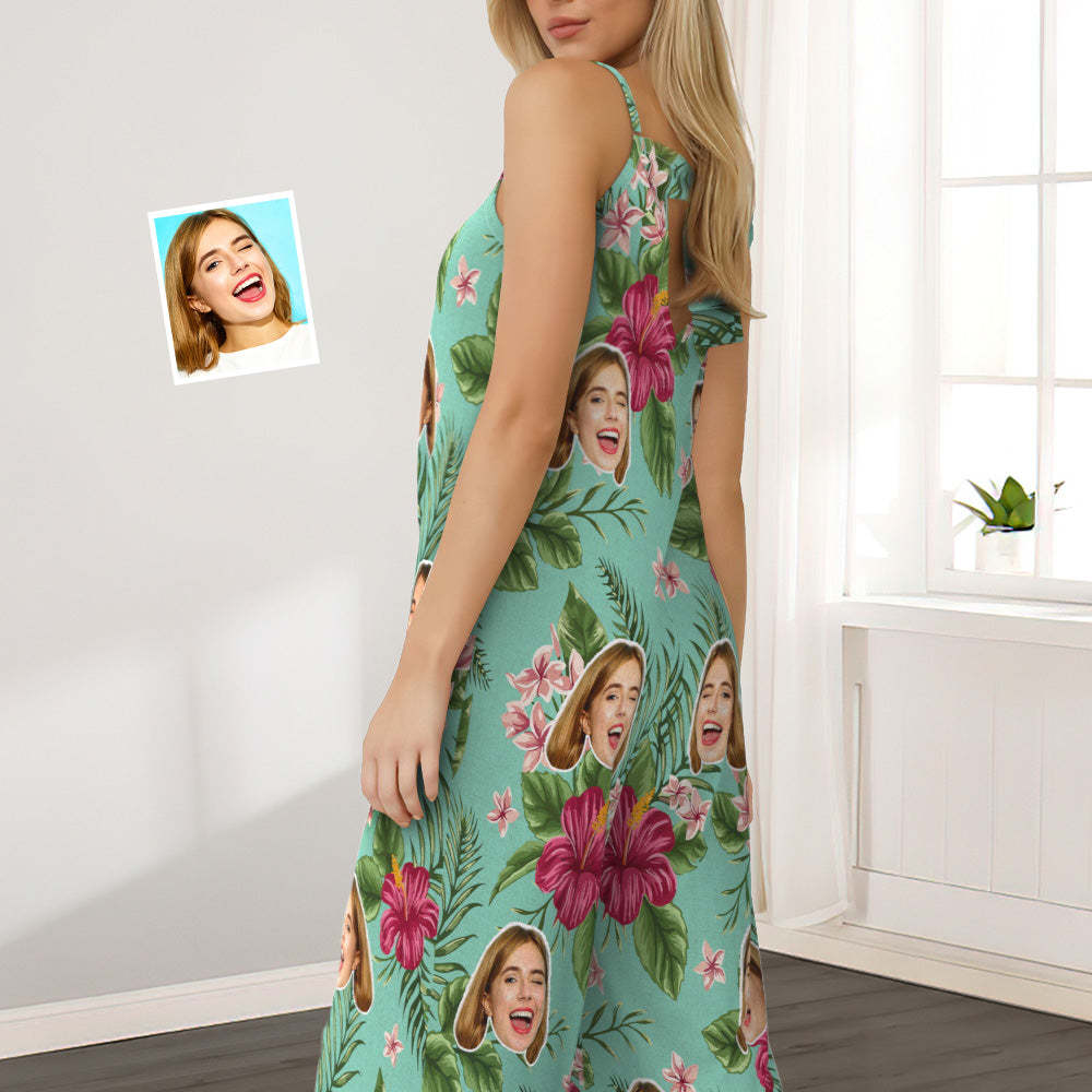 Custom Face Loose Jumpsuit With Wide Leg Tropical Flowers Rompers - My Photo Socks AU