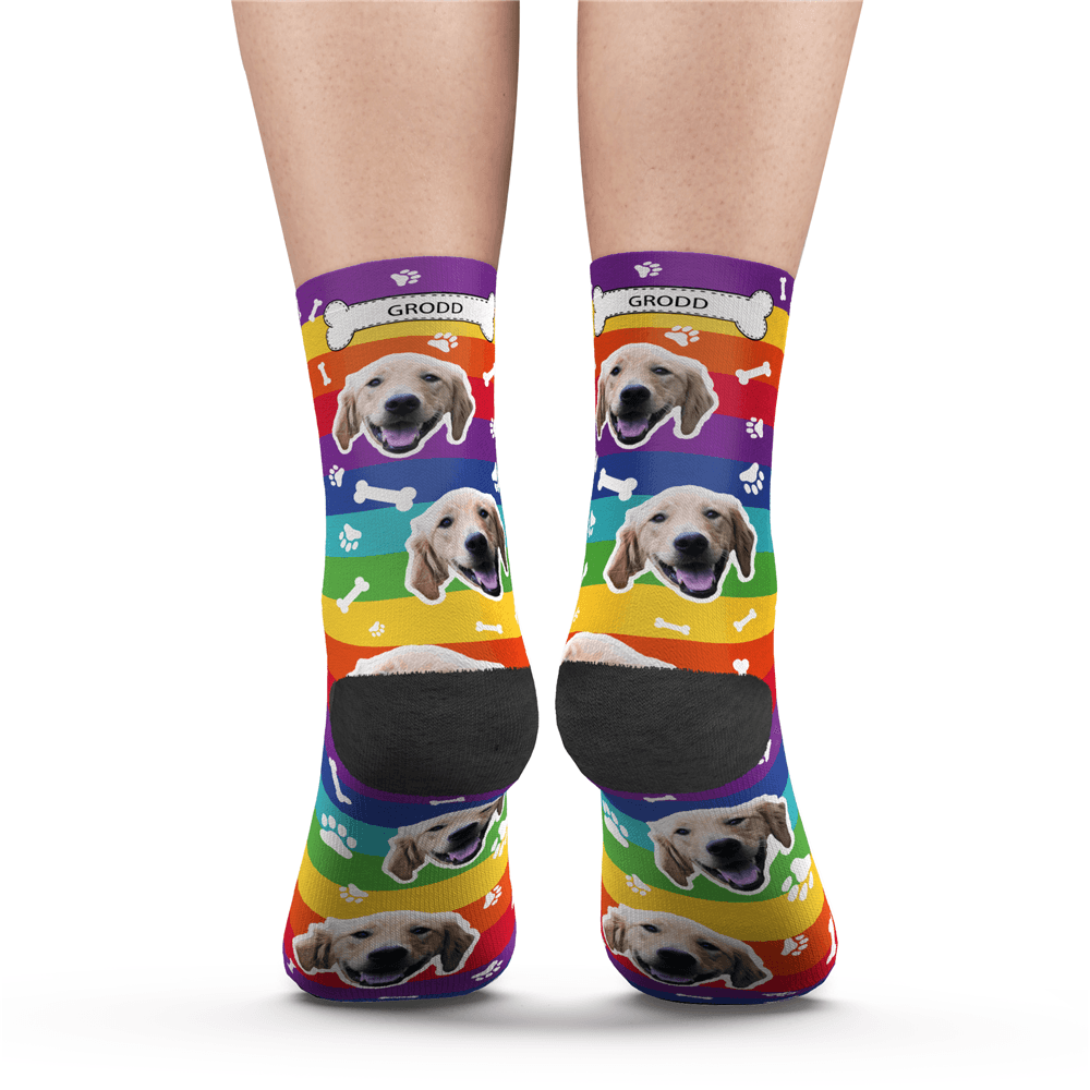 Custom Rainbow Socks Dog With Your Text  -MyPhotoSocksAU