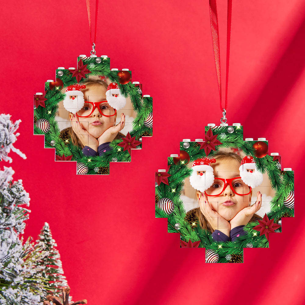 Christmas Ornament Mistletoe Custom Photo Block Personalized Building Brick - SantaSocks