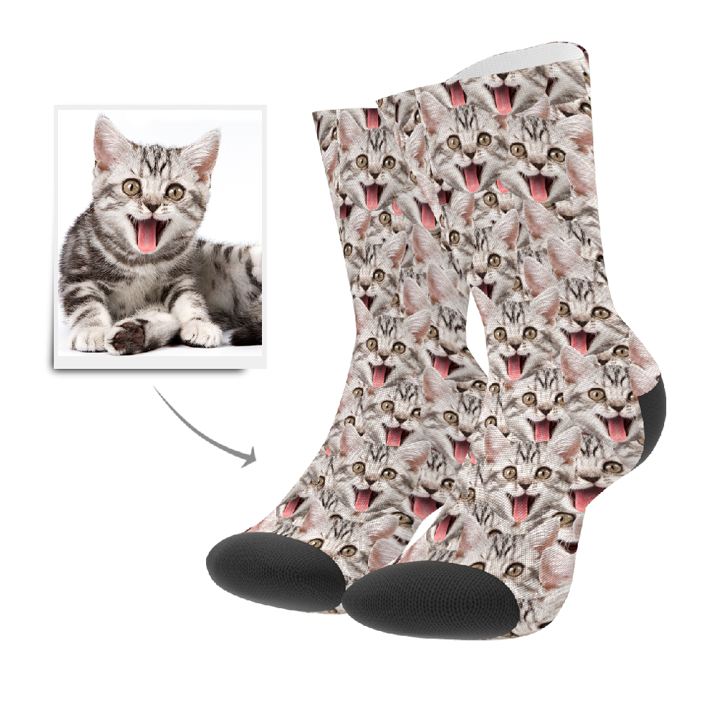 Custom Face Mash Cat Socks With Your Text - MyPhotoSocksAU