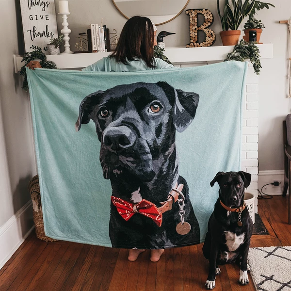 Custom Dog Blankets Personalized  Pet Fleece Blanket Painted Art Portrait - MyPhotoSocksAU