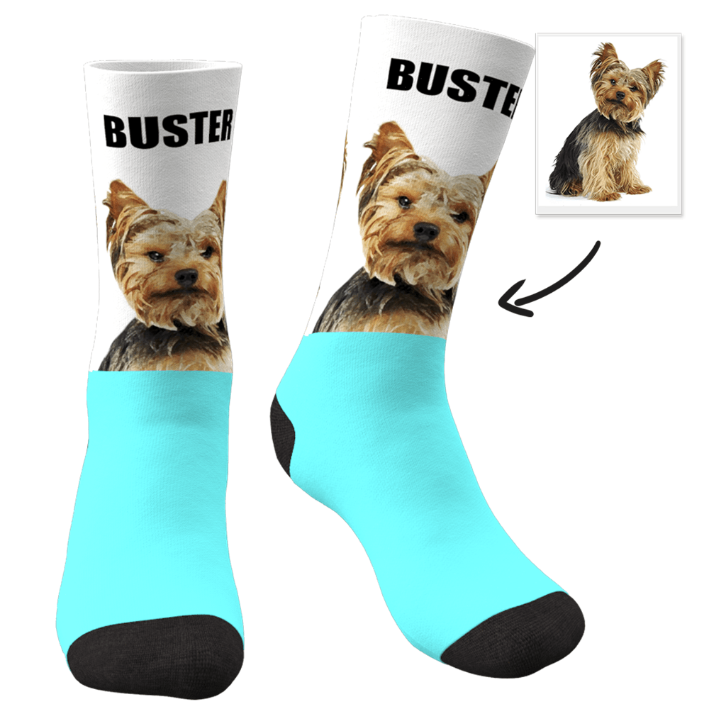 Custom Photo Dog Socks Painted Art Portrait With Your Text - MyPhotoSocksAU