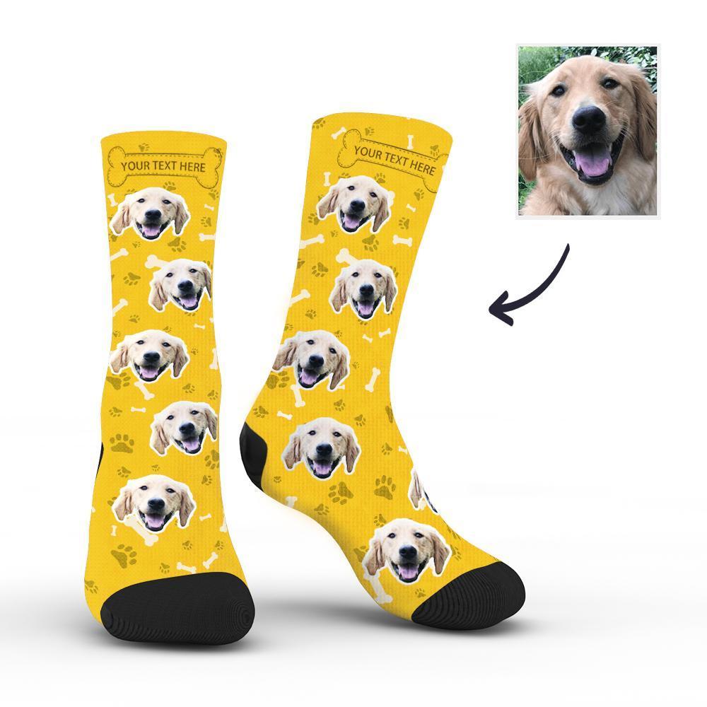 Custom Rainbow Socks Dog With Your Text - Yellow -MyPhotoSocksAU