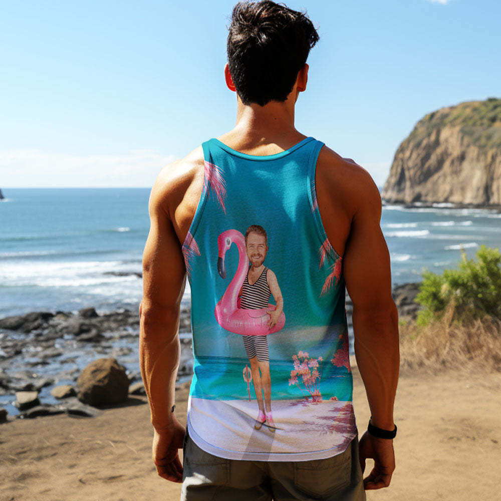 Custom Funny Face Flamingo Tank Tops Flamingo Swim Ring Tank Tops For Men - MyPhotoSocksAu