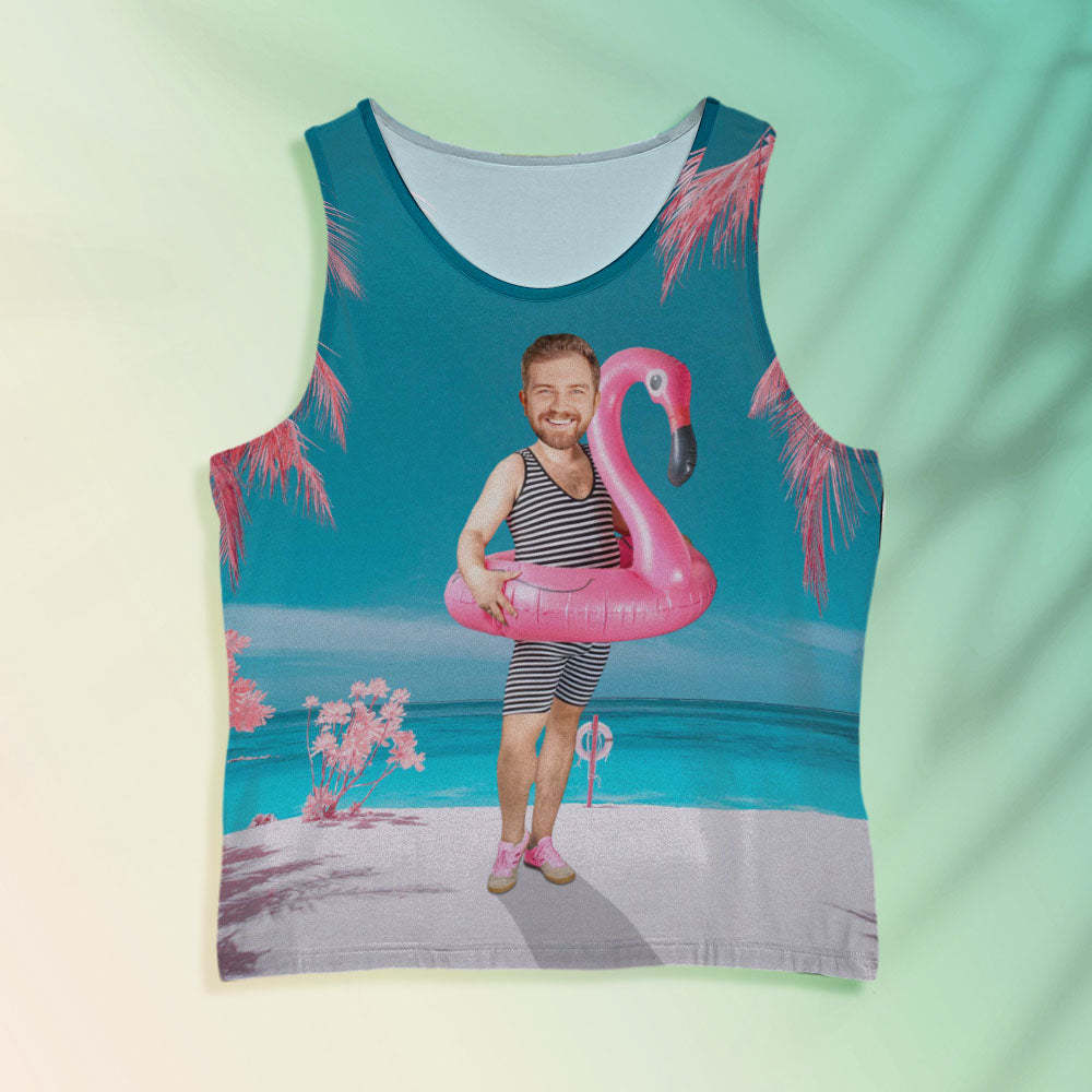 Custom Funny Face Flamingo Tank Tops Flamingo Swim Ring Tank Tops For Men - MyPhotoSocksAu