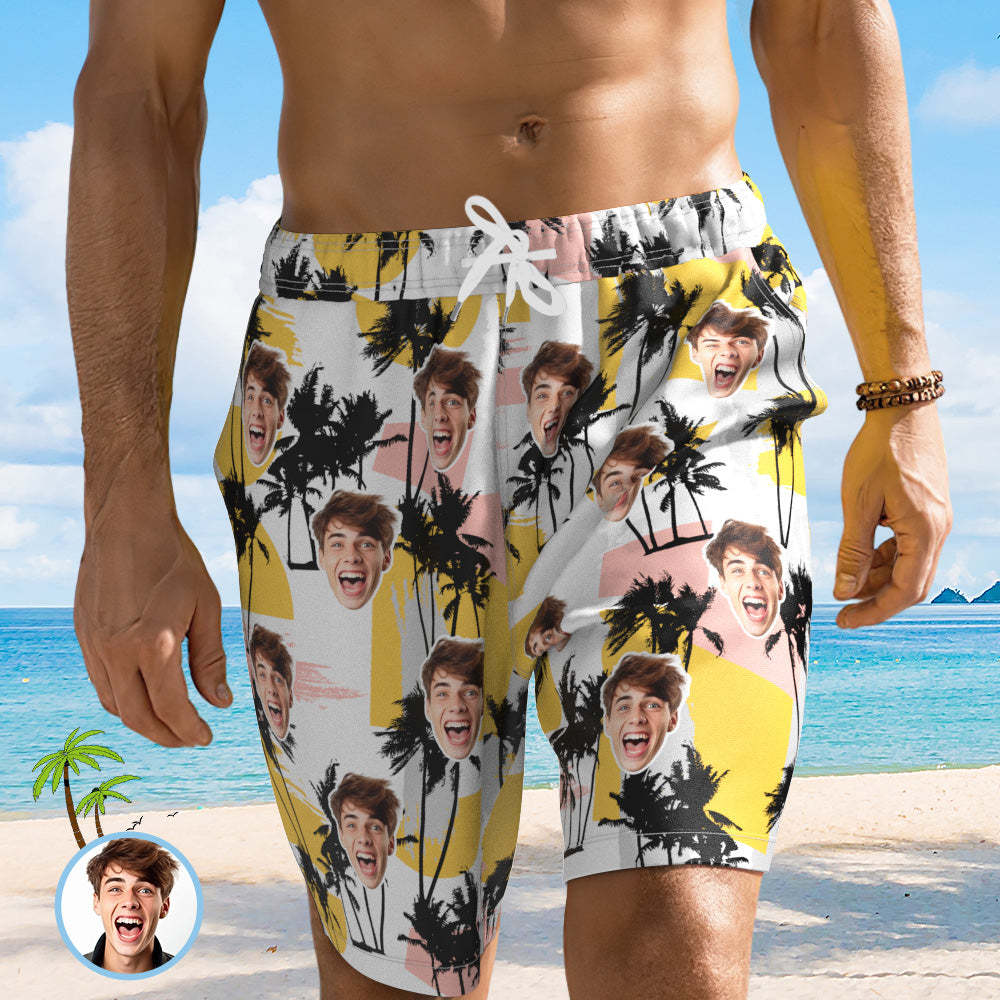 Custom Face Hawaiian Shirt or Beach Shorts Matching Outfits Personalised Men's Photo Random Palm Tree Print Hawaiian Attire Vacation Party Gift - My Photo Socks AU