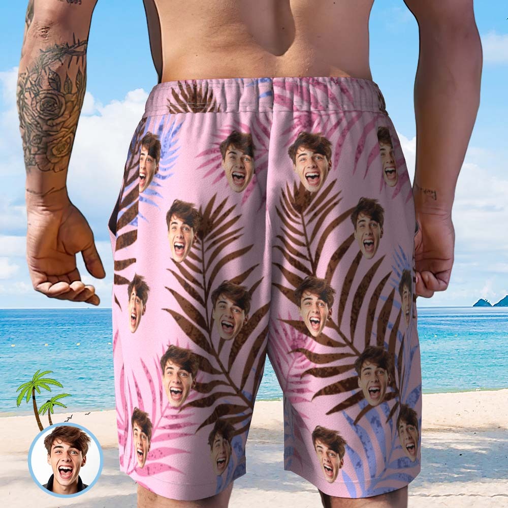 Custom Face Beach Short Personalised Photo Swim Trunks Men Random Tropical Print Shorts - My Photo Socks AU