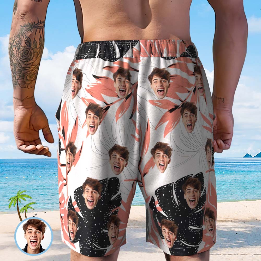 Custom Face Beach Short Personalised Photo Swim Trunks Men Tropical Print Shorts - My Photo Socks AU