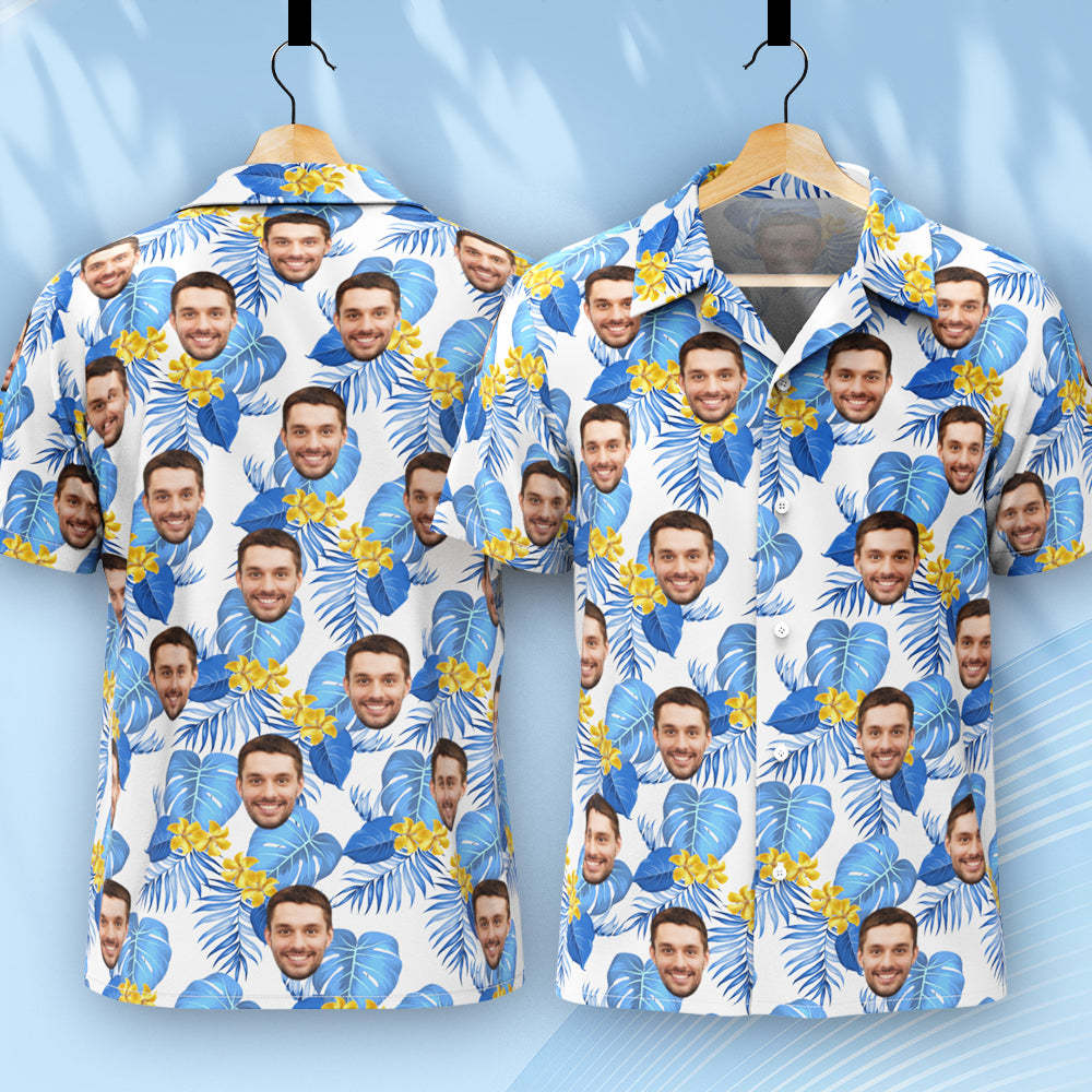 Custom Hawaiian Shirt for Men Personalised Short Sleeves Shirt with Picture Face Photo Printed Hawaii Shirt Blue Flower - My Photo Socks AU