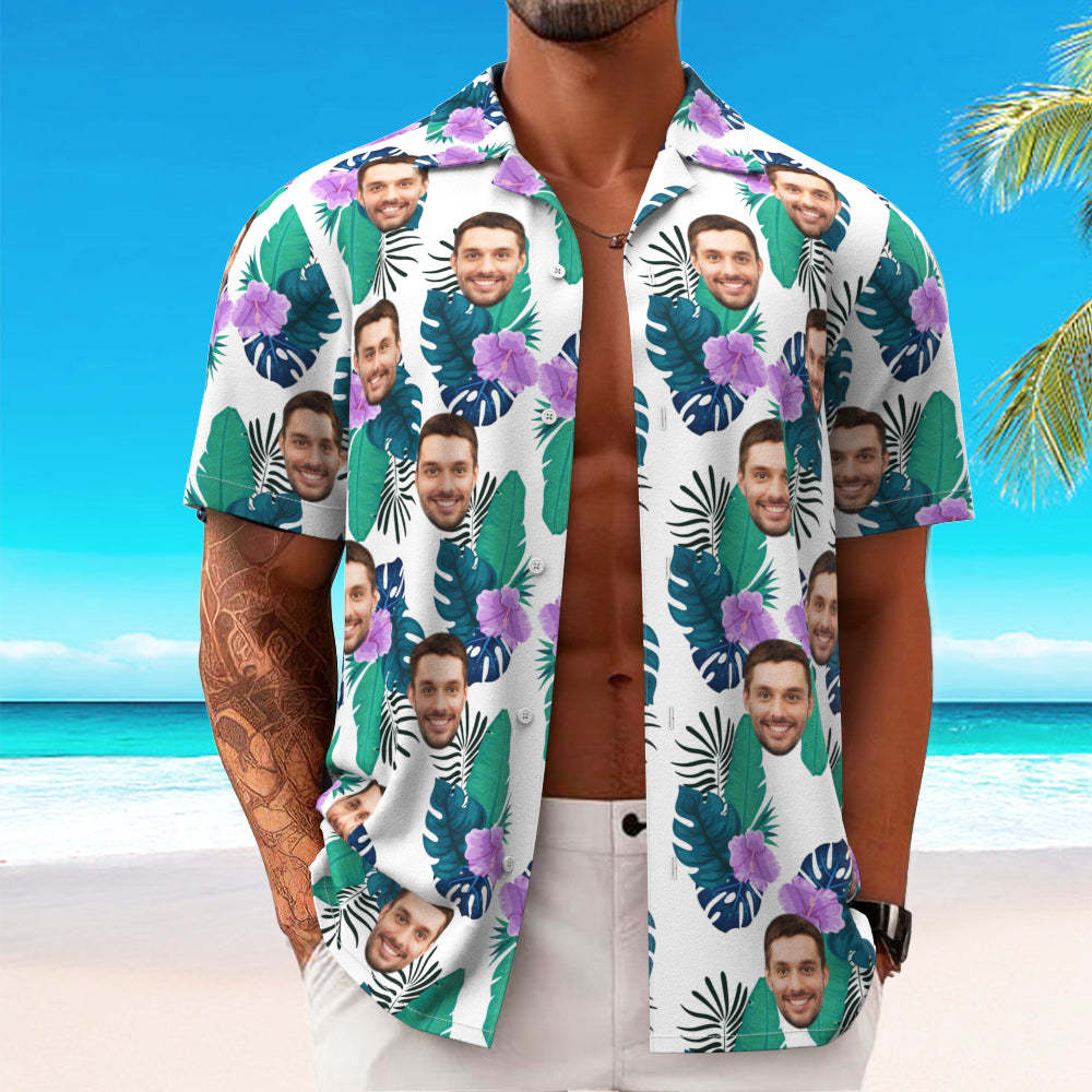 Custom Hawaiian Shirt for Men Personalised Short Sleeves Shirt with Picture Face Photo Printed Hawaii Shirt Green Flower - My Photo Socks AU