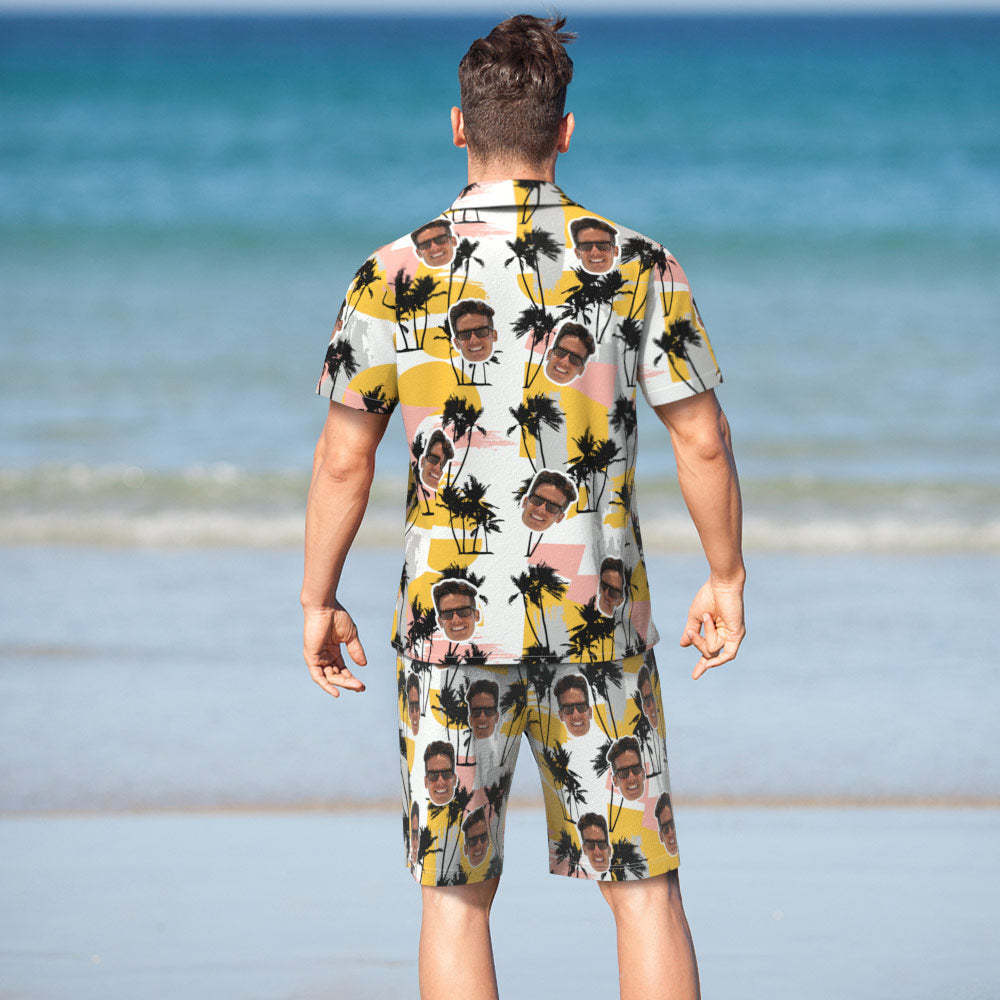 Custom Face Hawaiian Shirt or Beach Shorts Matching Outfits Personalised Men's Photo Random Palm Tree Print Hawaiian Attire Vacation Party Gift - My Photo Socks AU