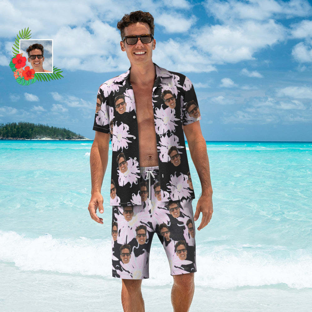 Custom Face Hawaiian Shirt or Beach Shorts Matching Outfits Personalised Men's Photo Random Floral Print Hawaiian Attire Vacation Party Gift - My Photo Socks AU