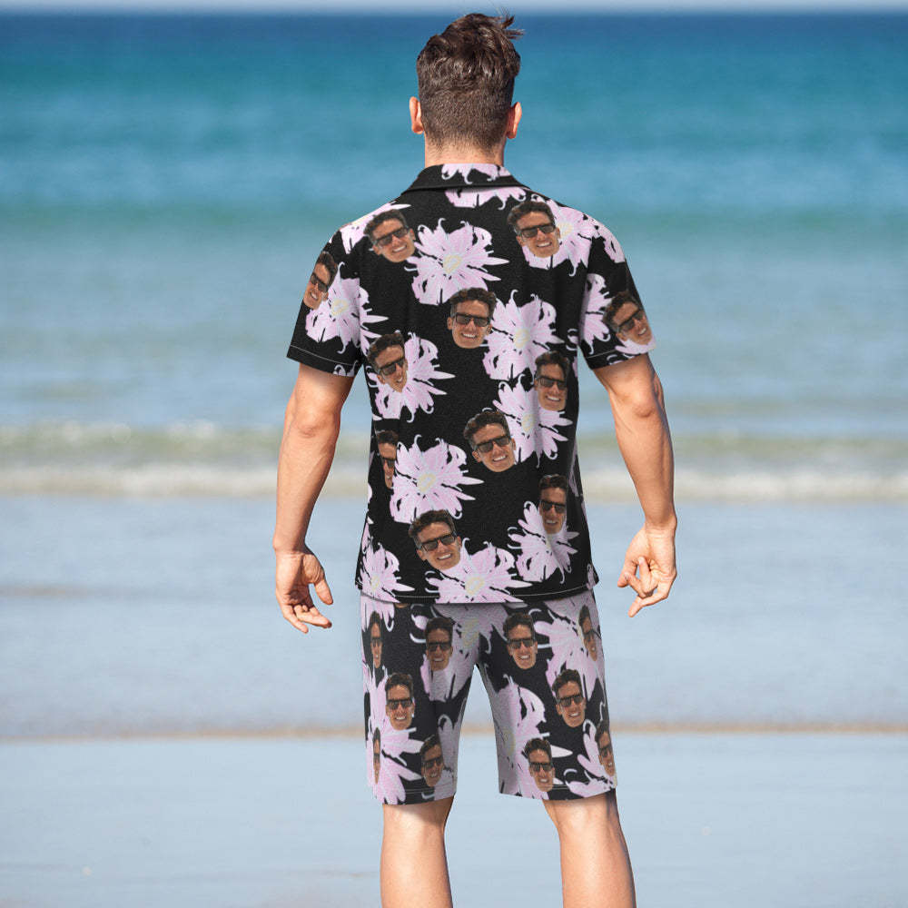 Custom Face Hawaiian Shirt or Beach Shorts Matching Outfits Personalised Men's Photo Random Floral Print Hawaiian Attire Vacation Party Gift - My Photo Socks AU