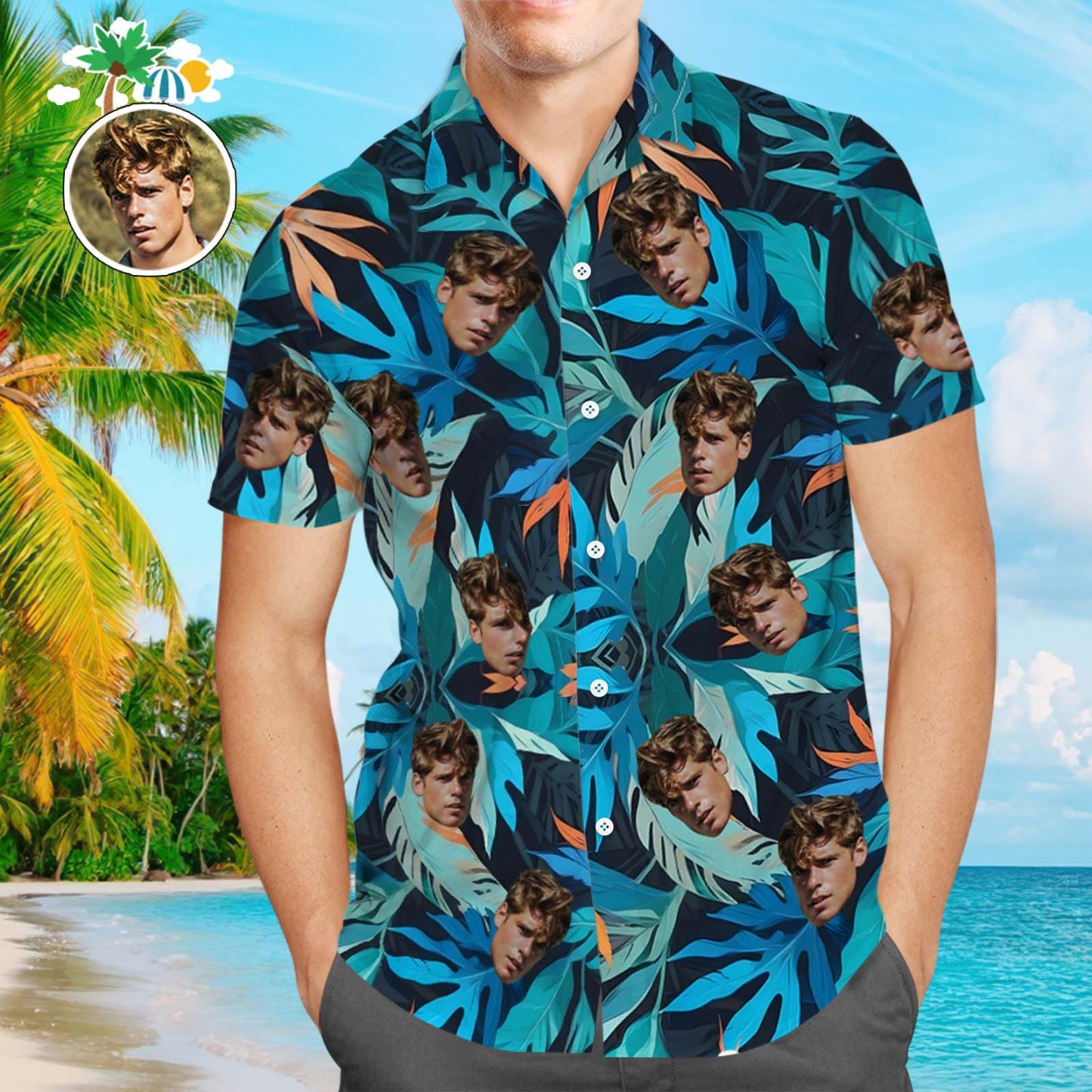 Custom Funny Face Leaves Hawaiian Shirt Flamingo Hawaiian Shirt For Dad - MyPhotoSocksAu