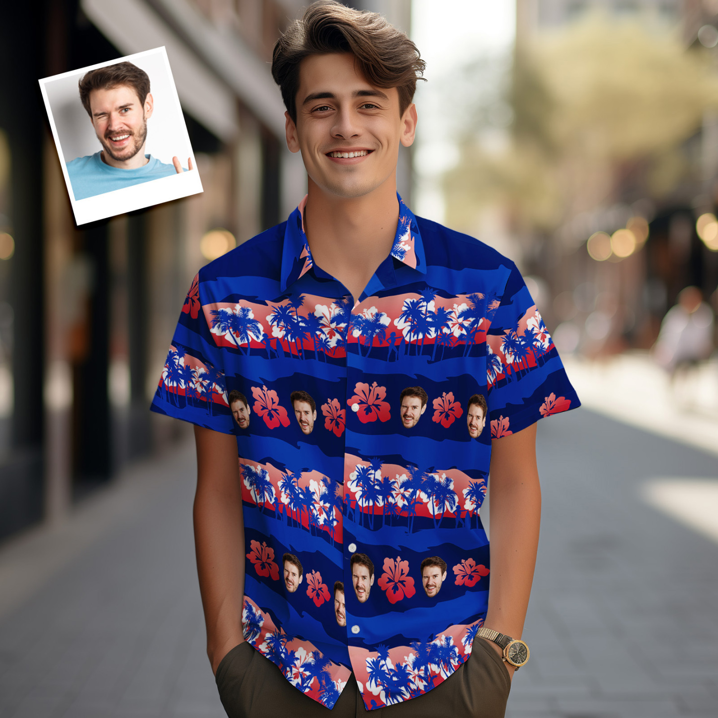 Custom Hawaiian Shirts Colorful Leaves Aloha Beach Shirt Dark Blue - MyPhotoSocksAu