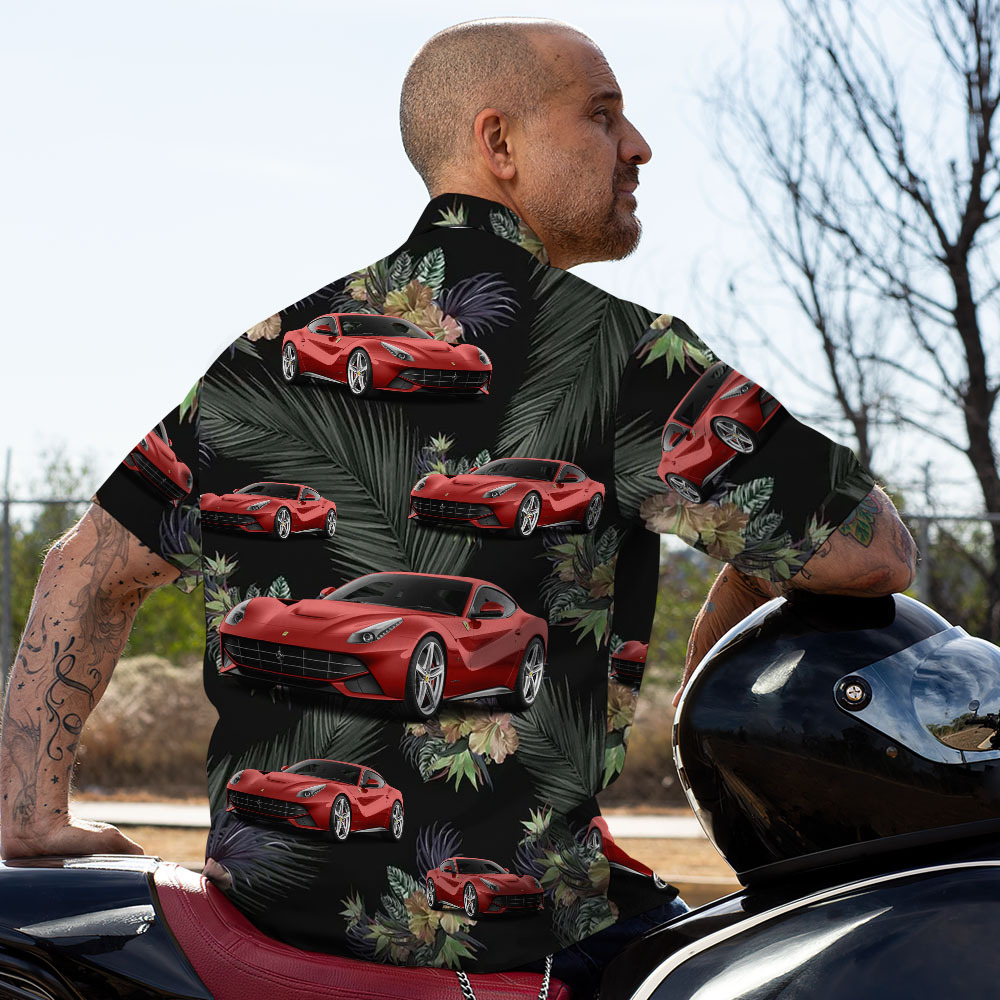 Custom Face Hawaiian Shirt Summer Black Leaves Car Lover Face Hawaiian Shirt - MyPhotoSocksAu