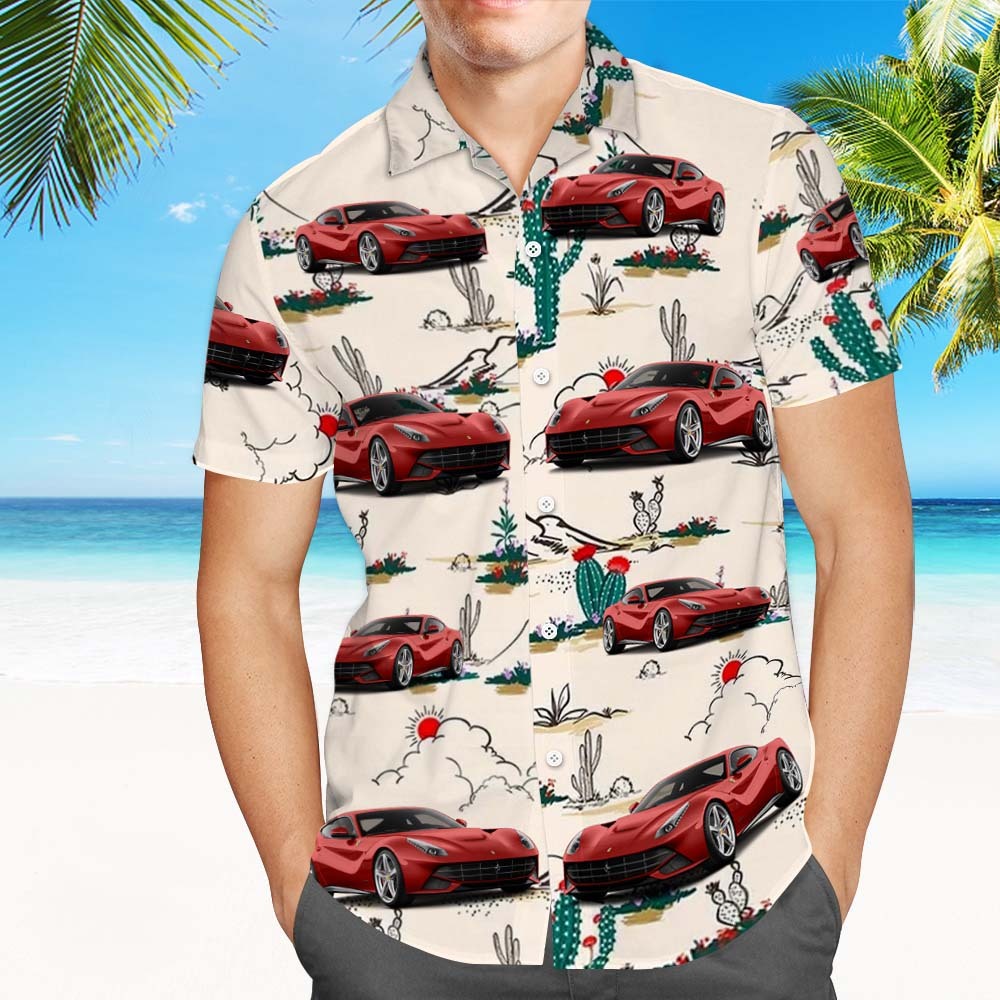 Custom Face Hawaiian Shirt Summer White Leaves Car Lover Face Hawaiian Shirt - MyPhotoSocksAu