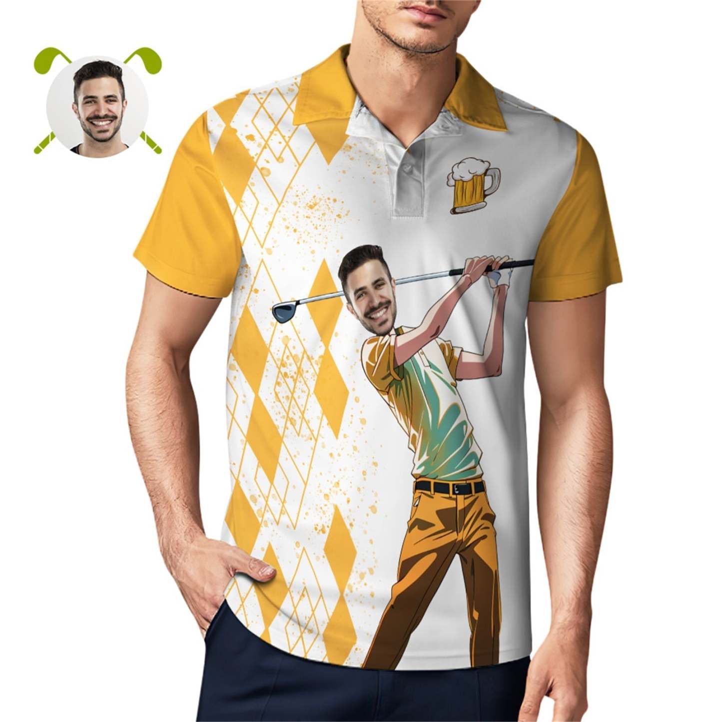 Custom Face Polo Shirt For Men Weekend Forecast Beer And Golf Polo Shirt For Beer Lovers - MyPhotoSocksAu