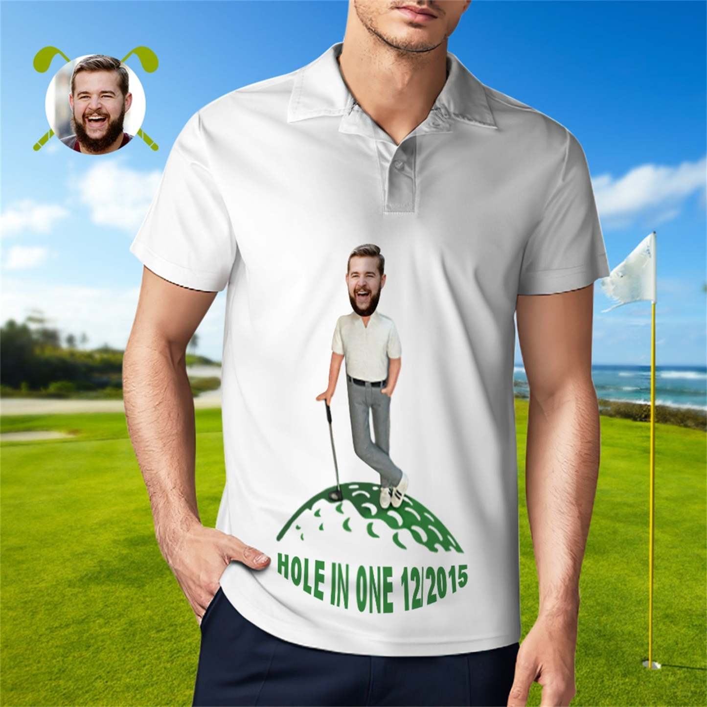 Custom Face Polo Shirt For Men Hole In One Golf Polo Shirt Gift For Golfer - MyPhotoSocksAu