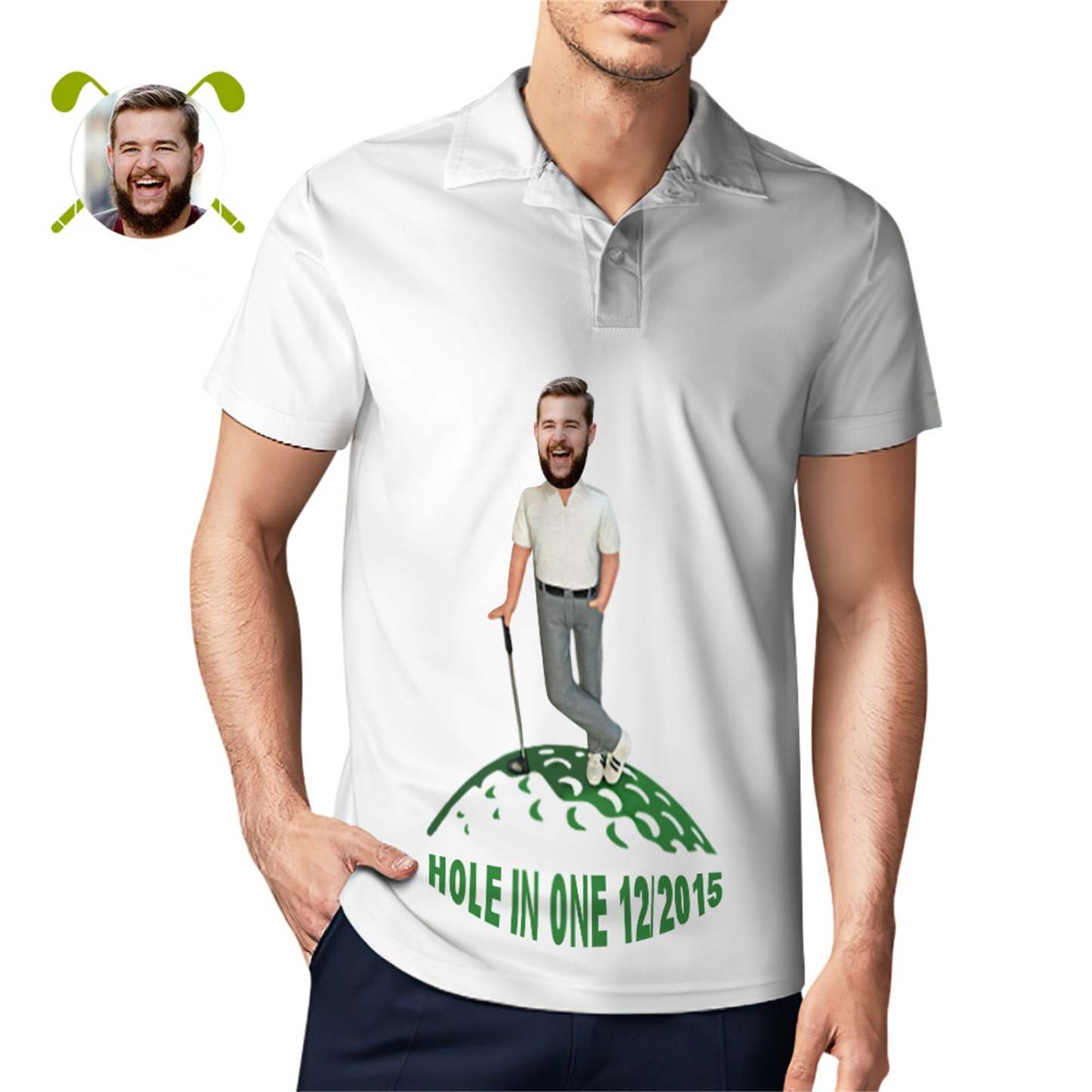 Custom Face Polo Shirt For Men Hole In One Golf Polo Shirt Gift For Golfer - MyPhotoSocksAu