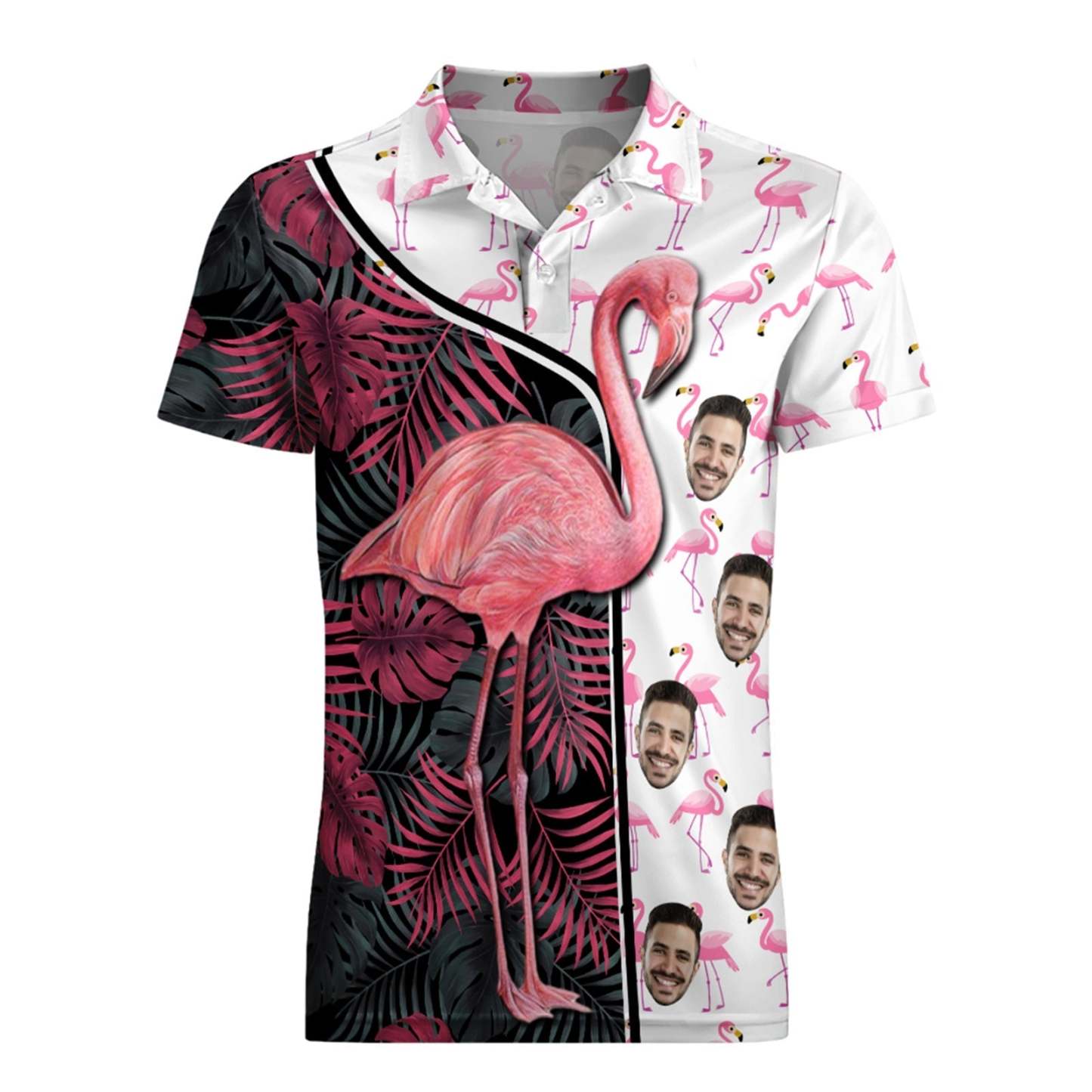 Custom Face Polo Shirt For Men Funny Flamingo Hawaiian Golf Shirts - MyPhotoSocksAu