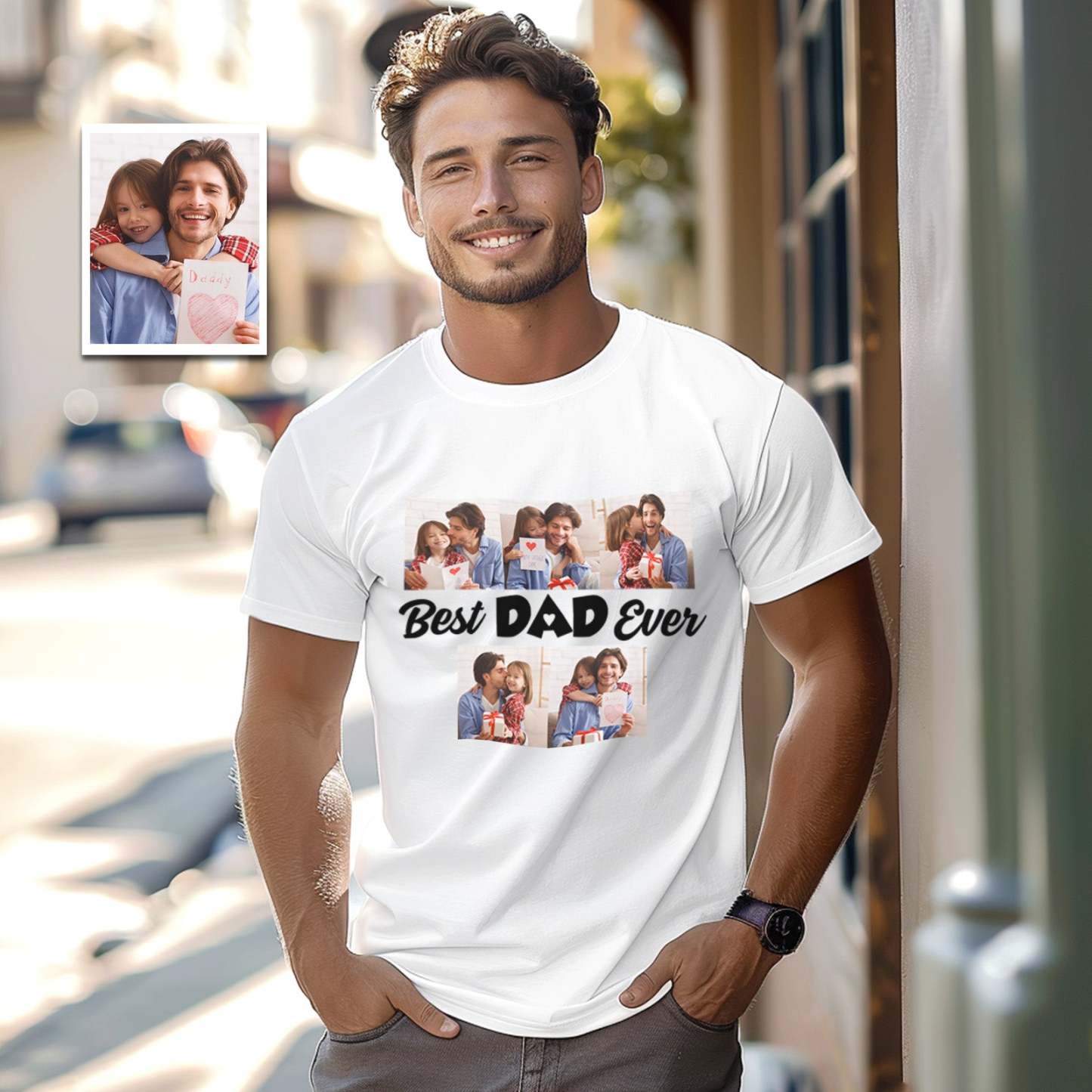 Custom 5 Photos T-Shirt With Best Dad Ever Personalized Photos T-Shirt Father's Day Gift - MyPhotoSocksAu