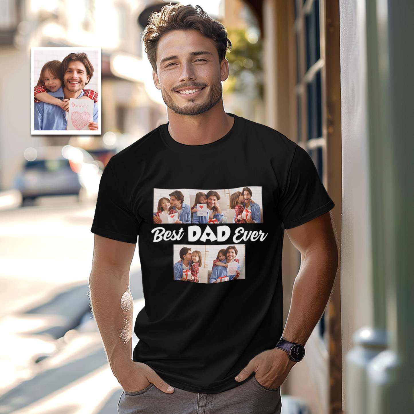 Custom 5 Photos T-Shirt With Best Dad Ever Personalized Photos T-Shirt Father's Day Gift - MyPhotoSocksAu