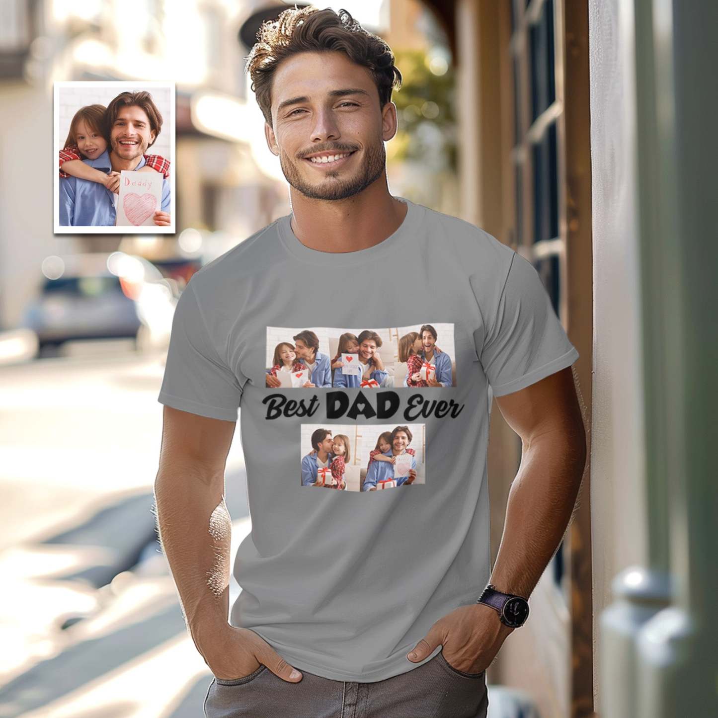 Custom 5 Photos T-Shirt With Best Dad Ever Personalized Photos T-Shirt Father's Day Gift - MyPhotoSocksAu