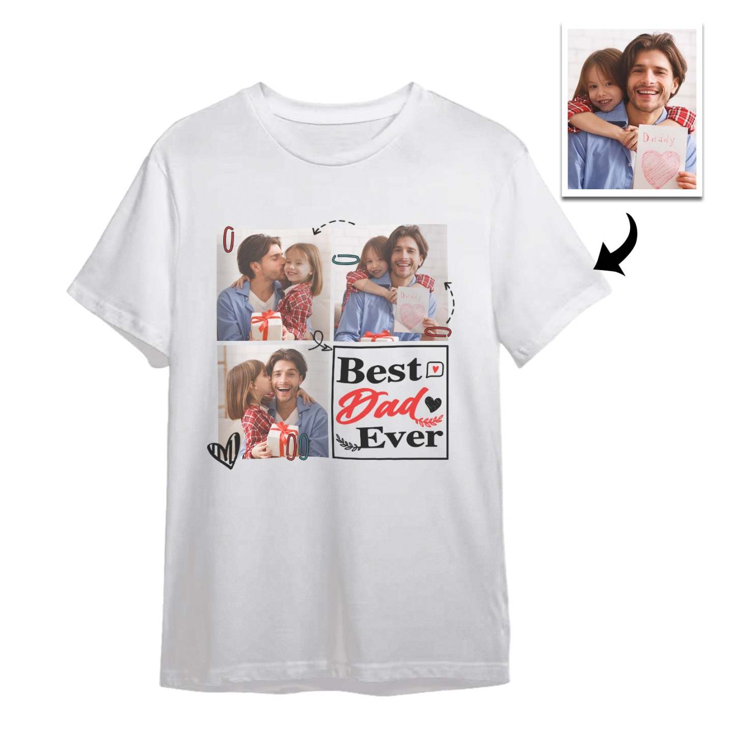 Custom 3 Photos T-Shirt Personalized Photo Men's T-Shirt Best Dad Ever Father's Day Gift Family T-Shirt - MyPhotoSocksAu