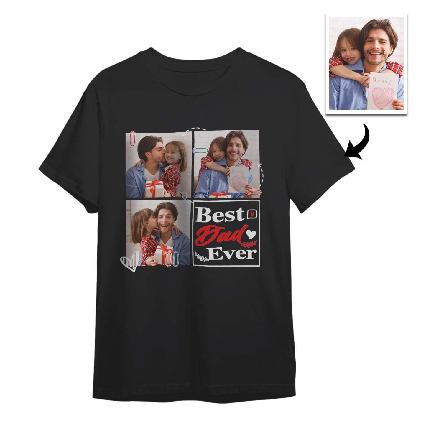 Custom 3 Photos T-Shirt Personalized Photo Men's T-Shirt Best Dad Ever Father's Day Gift Family T-Shirt - MyPhotoSocksAu
